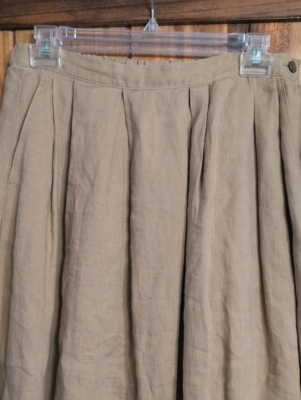100% Linen Tan Long Skirt Sz Medium Pockets Soft Cottagecore - Picture 2 of 7